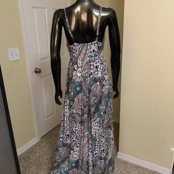 Hot Gal Teal and Brown Paisley Maxi Dress, Size Small - Picture 5 of 8